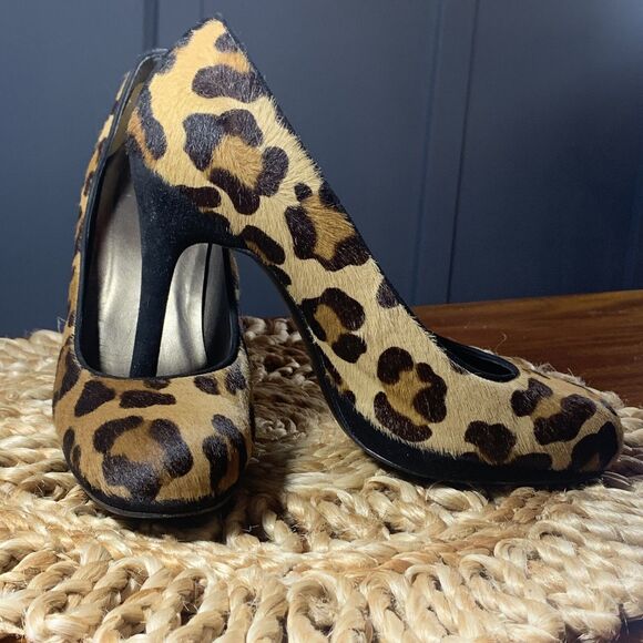 Stuart Weitzman‎ 7M Leopard Calf Hair Stiletto Animal tan black Platform - Picture 1 of 14